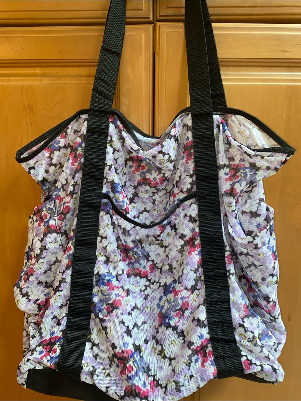 Floral Canvas Translucent Tote Bag with Black Straps